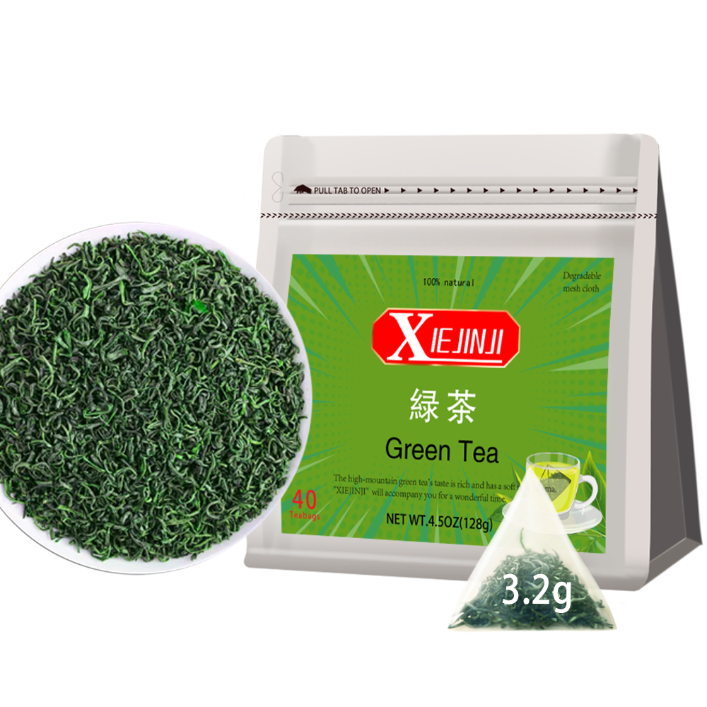 XIEJINJI Green Tea, 3.2g*40 Tea Bags, Whole Leaf Tea, No Sugar - No Additives, See-Through Compostable Teabag